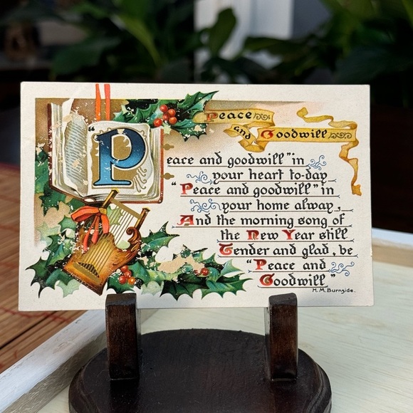 1907 Peace & Goodwill in Your Heart This New Year Celebration Antique Postcard - Picture 1 of 8